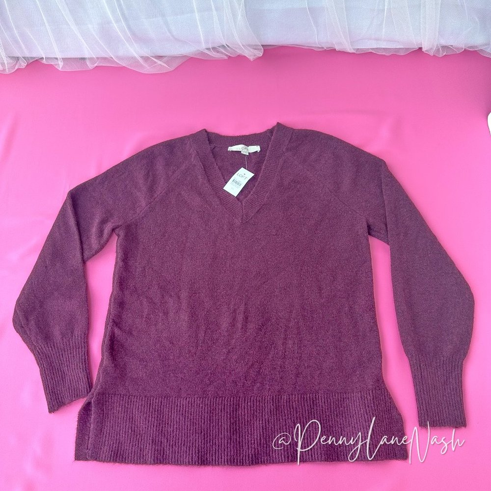 NWT Loft Relaxed V-Neck Wool Blend Sweater Purple - Picture 5 of 10